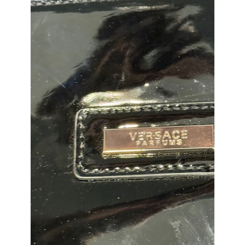 Versace Parfums Tote Bag Large Black Patent Canvas Travel Shopper Designer